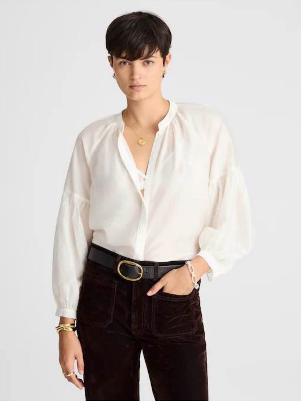 Madewell Shirred Balloon-Sleeve Blouse NWT